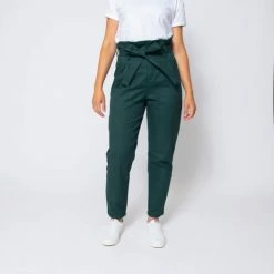 1083 JEANS NOUE CAROTTE 209 Taille Haute Coton Bio Uni Vert Emeraude