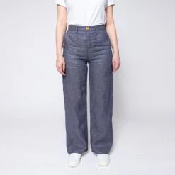 1083 JEANS LARGE 214 Taille Haute Lin Denimoriginal Bleu Femme