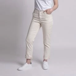 1083 JEANS DROIT 7/8EME 251 Taille Haute Coton Bio Denimoriginal Uni Ecru -Default Template 1 251 7 8 ecru 0003 trois quart 1