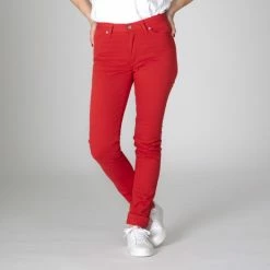 1083 JEANS SLIM 254 FUSELE Taille Haute Coton Bio Filidenim Flex Uni Rouge