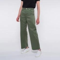 1083 JEANS AMPLE 7/8EME 256 Taille Haute Coton Bio Denimoriginal Kaki Femme