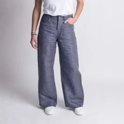 1083 JEANS AMPLE 256 Taille Haute Lin Denimoriginal Bleu Femme