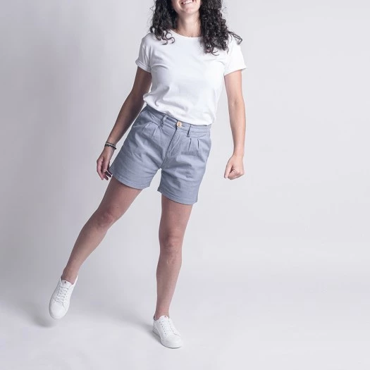 1083 SHORT AMPLE 278 PINCE Taille Haute Coton Bio Pique Flex Bleu Femme 2 1083 SHORT AMPLE 278 PINCE Taille Haute Coton Bio Pique Flex Bleu Femme – Image 2