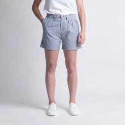 1083 SHORT AMPLE 278 PINCE Taille Haute Coton Bio Pique Flex Bleu Femme