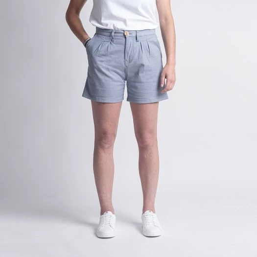 1083 SHORT AMPLE 278 PINCE Taille Haute Coton Bio Pique Flex Bleu Femme 1 1083 SHORT AMPLE 278 PINCE Taille Haute Coton Bio Pique Flex Bleu Femme