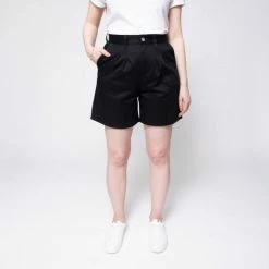 1083 SHORT AMPLE 278 PINCE Taille Haute Coton Bio Denimoriginal Uni Noir