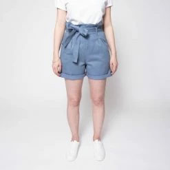 1083 SHORT AMPLE 279 NOUE Taille Haute Coton Bio Uni Bleu Horizon