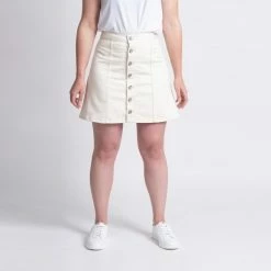 1083 JUPE EVASEE TRAPEZE 292 Taille Haute Coton Bio Denimoriginal Uni Ecru