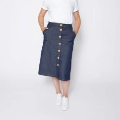 1083 JUPE EVASEE 293 MIDI LES JUPONS DE LOUISON Coton Bio Bleu