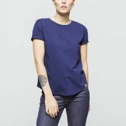 1083 T-SHIRT COL ROND 403 UNI Coton Bio Bleu Marine Femme