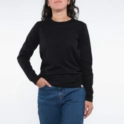1083 T-SHIRT MANCHES LONGUES DROIT 405 UNI Coton Bio Noir Femme