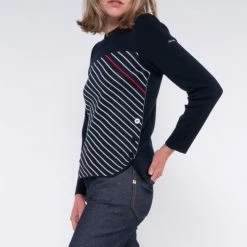 1083 PULL DROIT 652 SAINT JAMES Laine Merinos Bleu Marine/blanc Femme -Default Template 1 652 saintjames 5