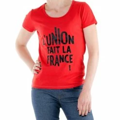 1083 T-SHIRT 412 L'UNION FAIT LA FRANCE Coton Bio Rouge Femme