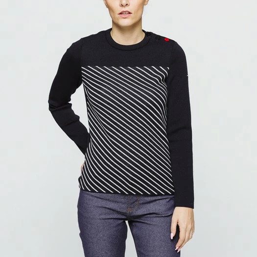 1083 PULL 671 SAINT JAMES Laine Merinos Bleu Marine/blanc Femme 1 1083 PULL 671 SAINT JAMES Laine Merinos Bleu Marine/blanc Femme